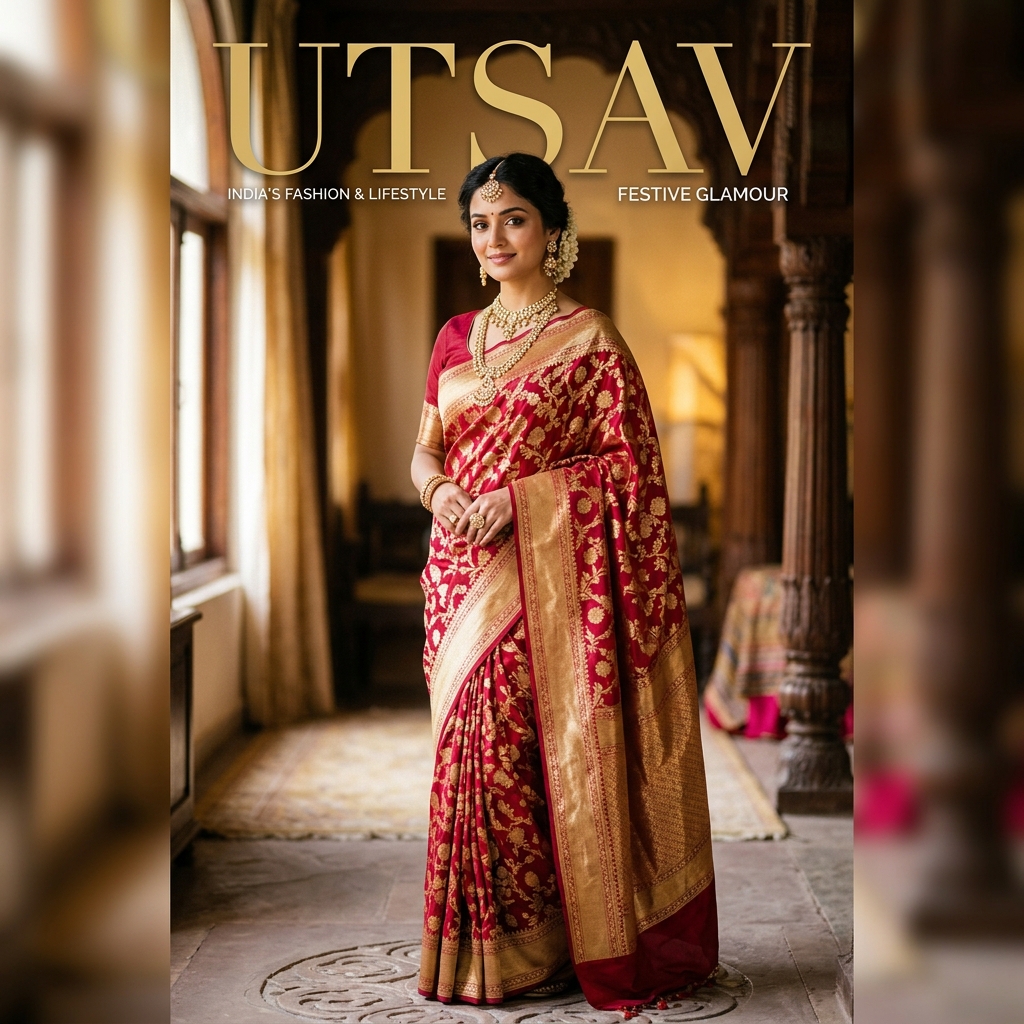 Woman in crimson Minakari Katan saree