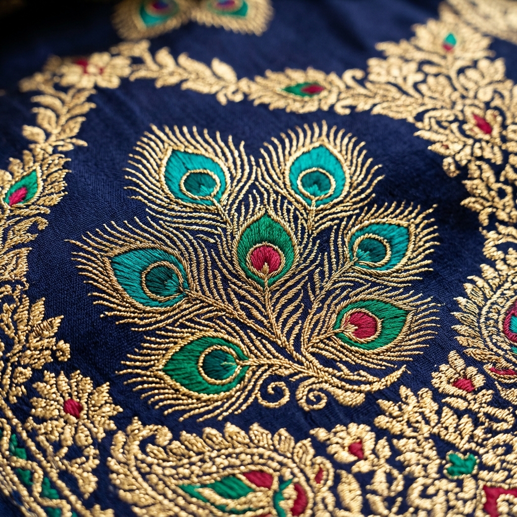 Minakari Banarasi peacock motif