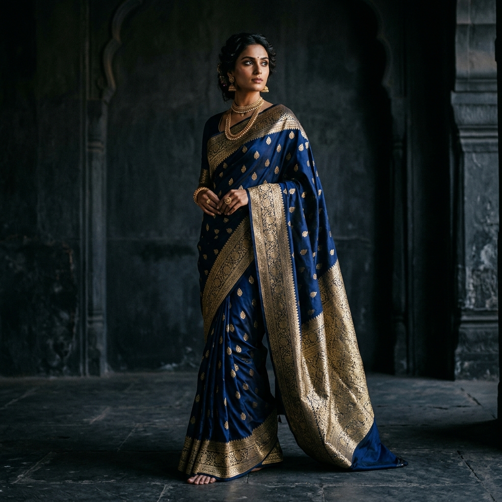 Midnight Katan — Blue Banarasi Saree